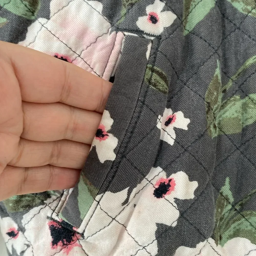 OshKosh Girl's B'gosh Floral Puffer Jacket Sz 10/12 Dark Gray, Pink, Green